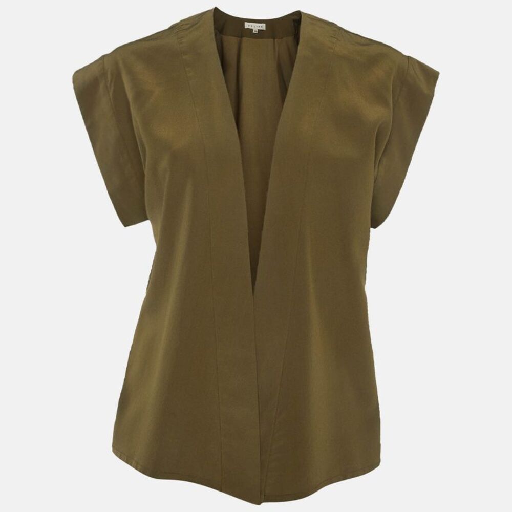 Celine Olive Green Silk Open Front Top S